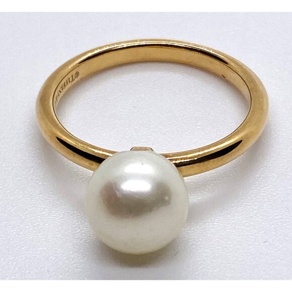 Tiffany & Co 18K Rose Gold Hardwear Pearl 8mm Ball Bead Ring Size 5.5
